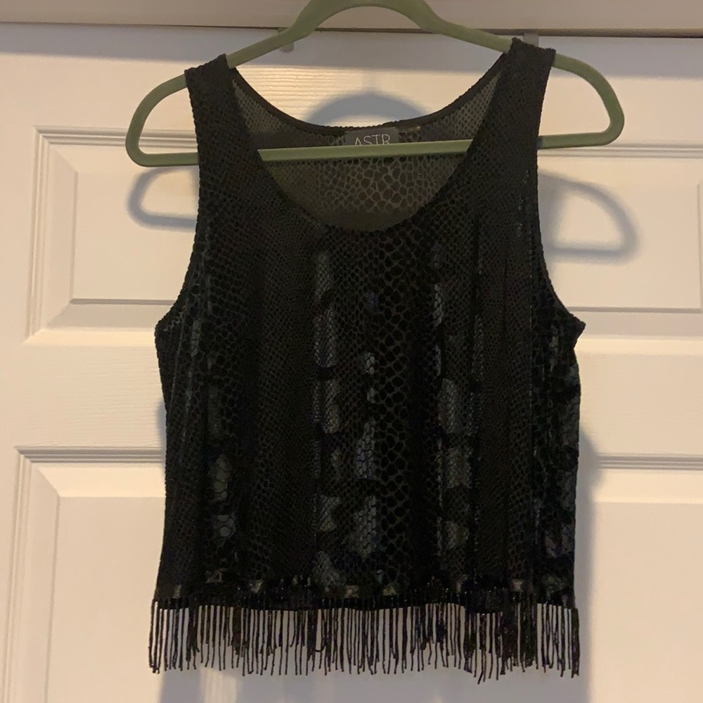 ASTR Black Velour Beaded Snakeskin Tank Top M
